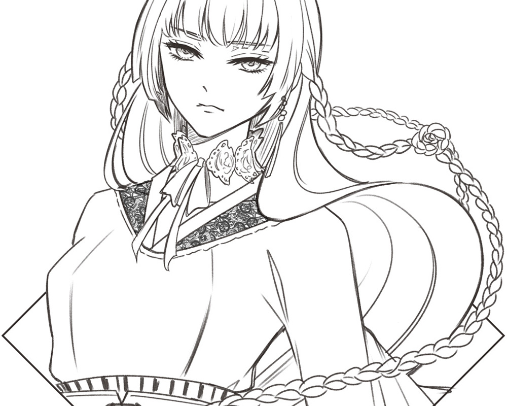 Nazuna for Ocean Trench Black and White Sketch