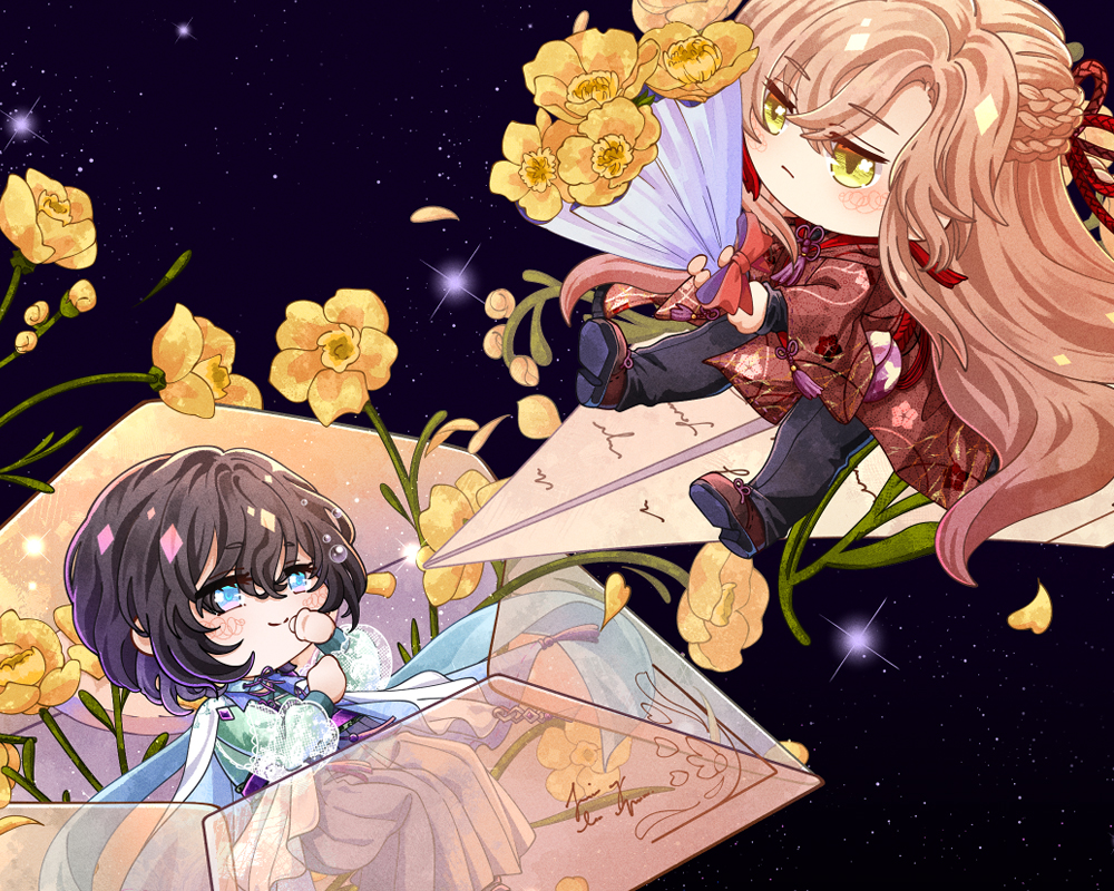 Hisato and Naru for Chibi Illustration Banner Colored